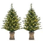 Set of 2 4ft Pre-Lit Artificial Christmas Trees with Vintage Pots