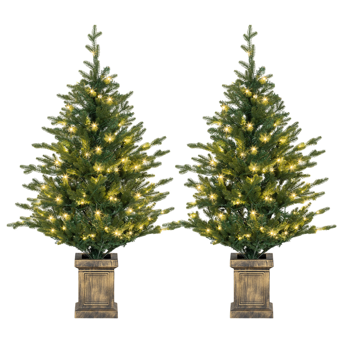 Set of 2 4ft Pre-Lit Artificial Christmas Trees with Vintage Pots