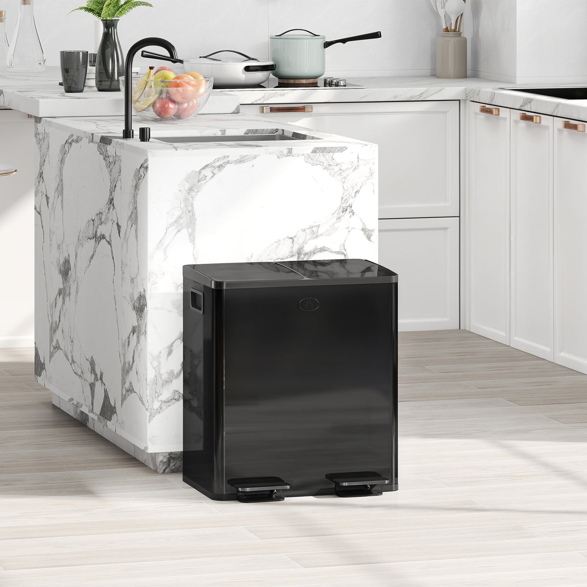 Dual Compartment Recycling Bin with Deodoriser Holders - Black (Alt)