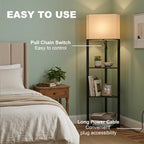 Corner Design Floor Lamp with Shelves and Pull Chain Switch