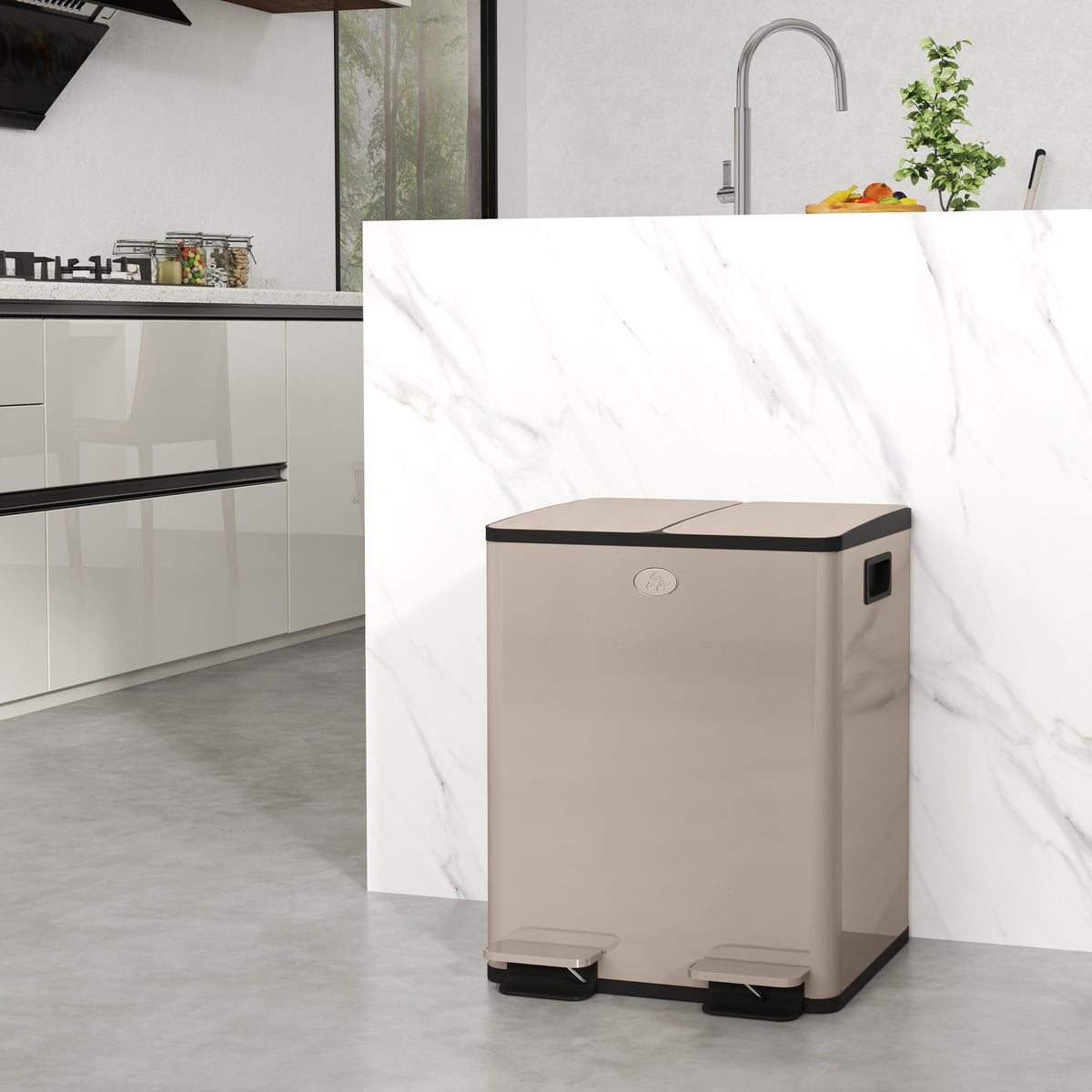 Dual Compartment Recycling Bin with Deodoriser Holders