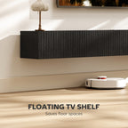 Black Fluted Floating TV Stand with Cable Management
