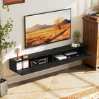 Black Fluted Floating TV Stand with Cable Management