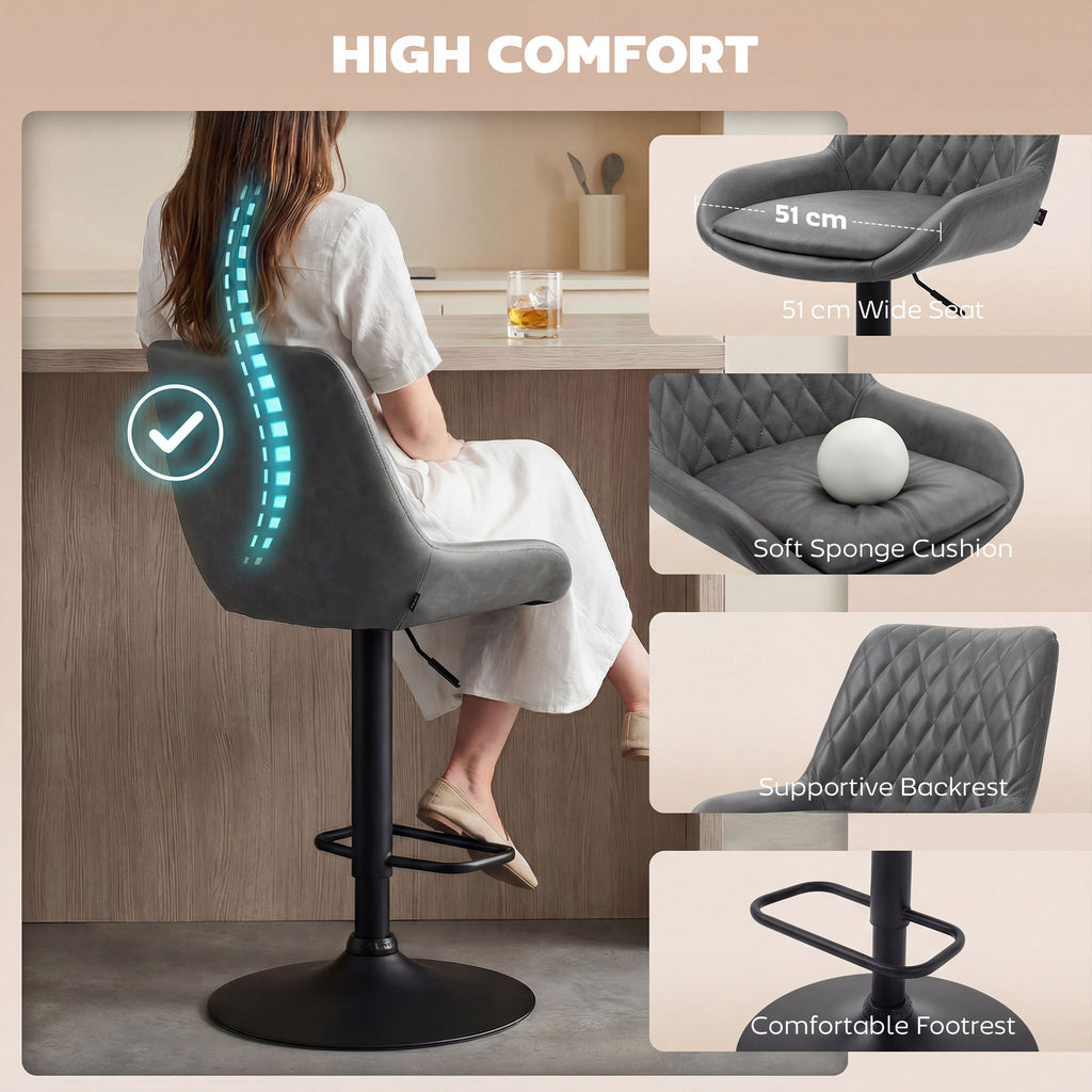 Retro Faux Leather Bar Stools Set of 2 with Adjustable Height