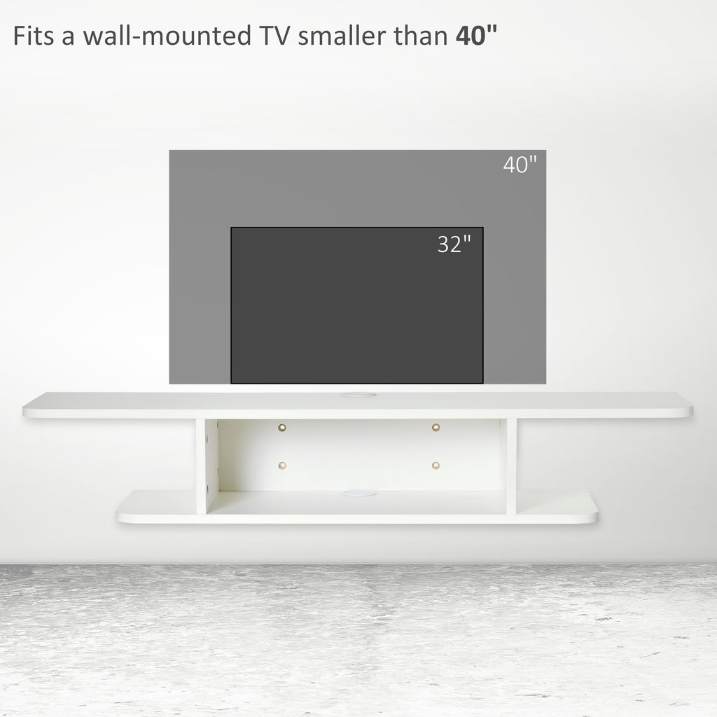 White Floating Wall-Mounted TV Shelf with Storage