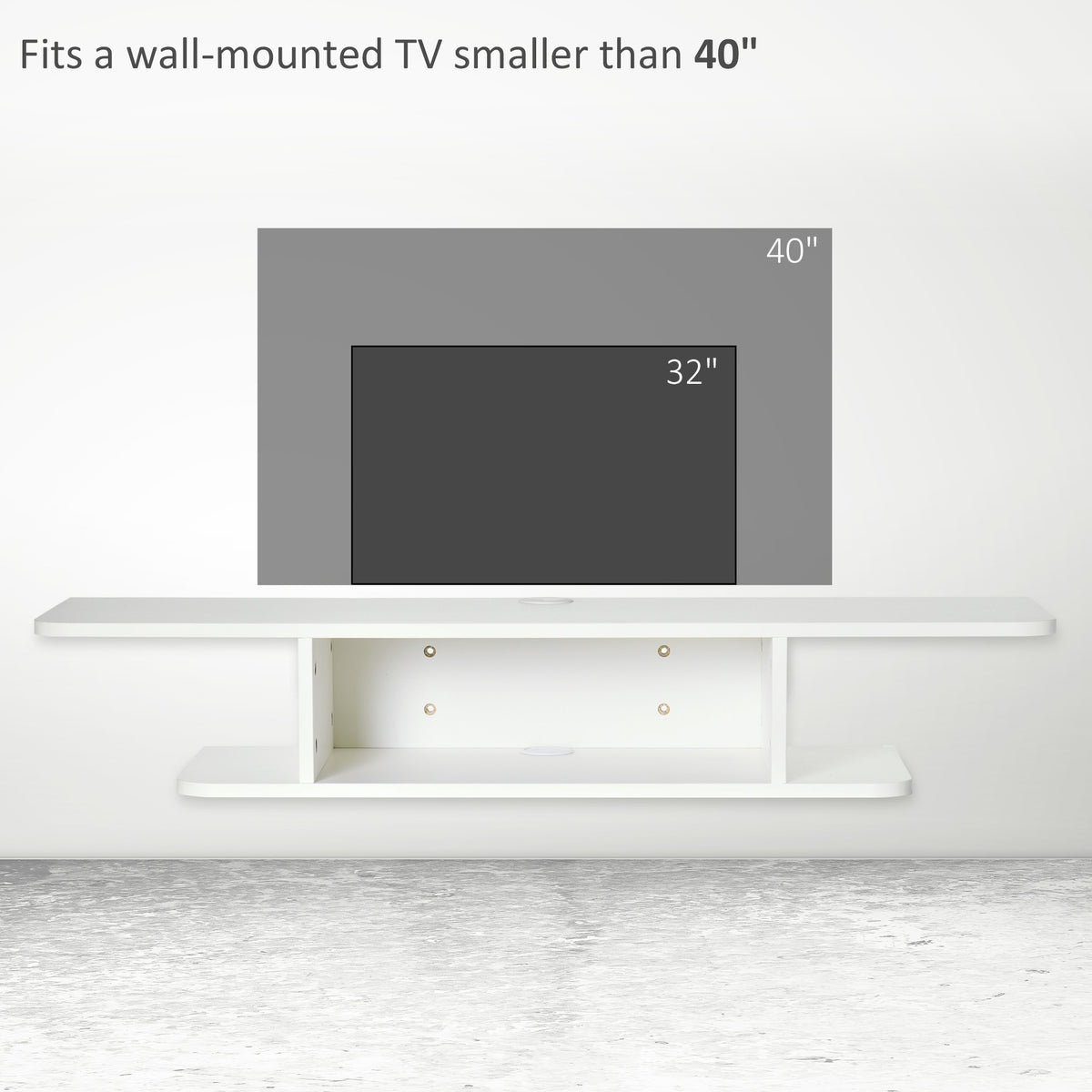White Floating Wall-Mounted TV Shelf with Storage