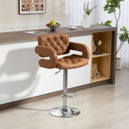PU Leather Swivel Bar Stool with Backrest and Footrest - Brown