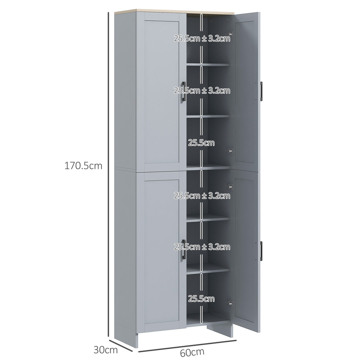Slim Tall Storage Cupboard with Six-Tier Adjustable Shelving