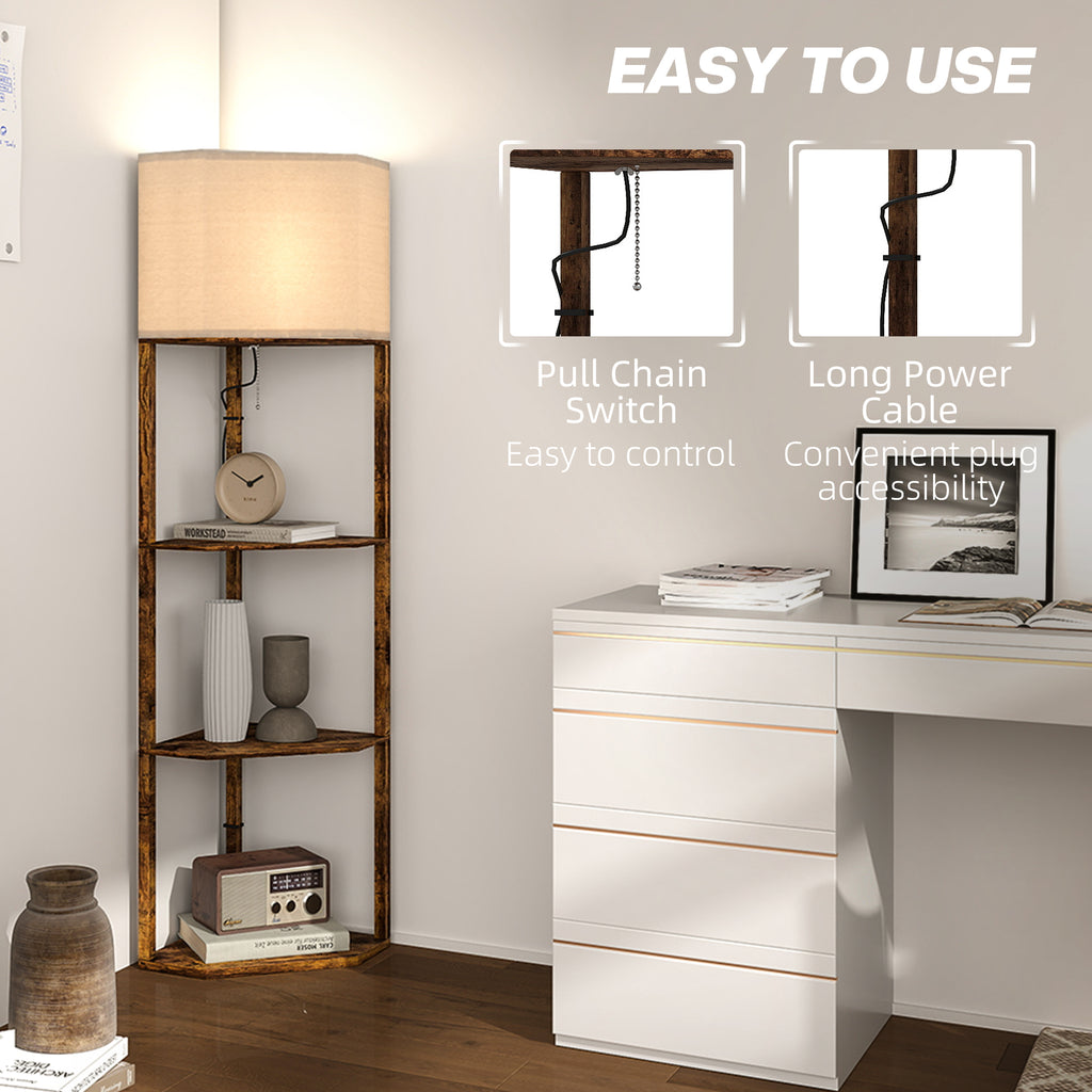 Corner Design Floor Lamp with Shelves and Pull Chain Switch