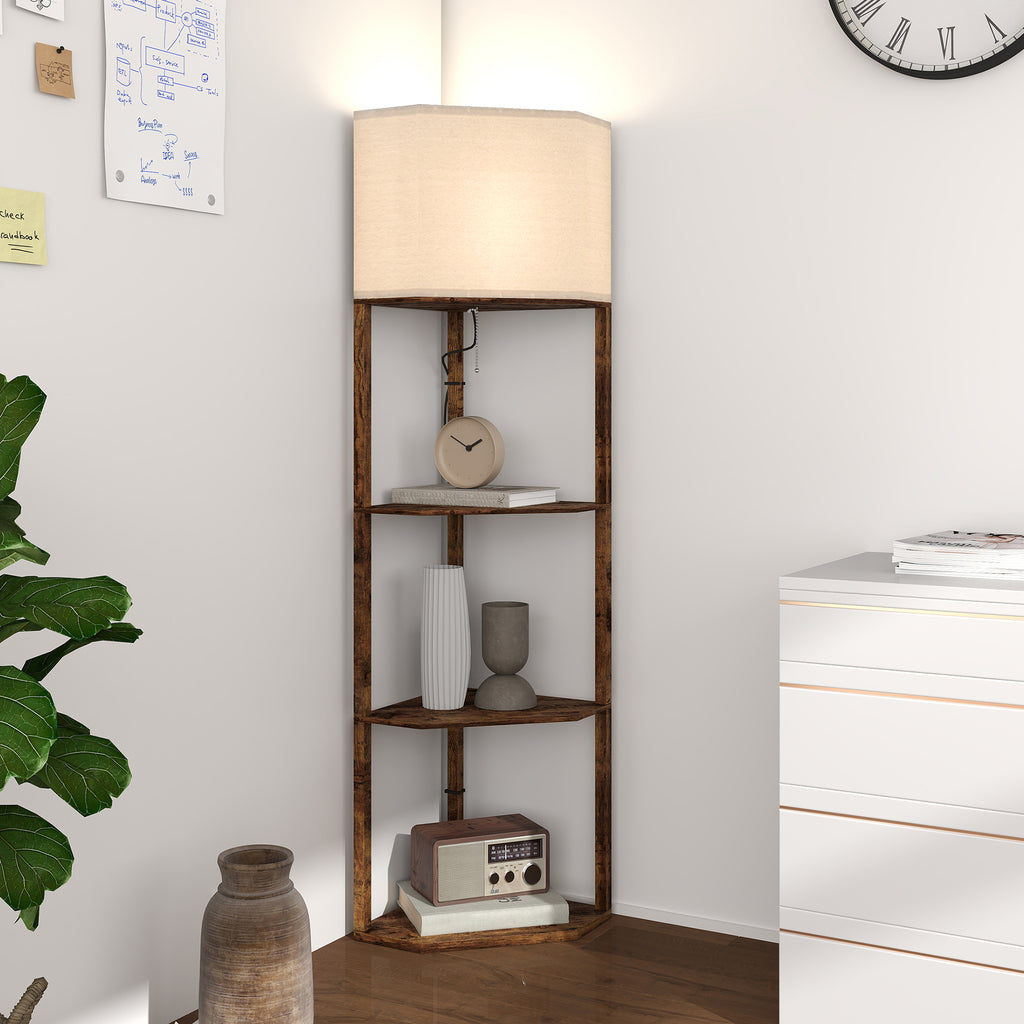 Corner Design Floor Lamp with Shelves and Pull Chain Switch