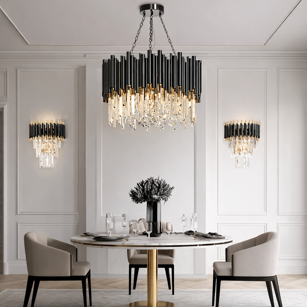 Luxury Black Crystal Chandelier with Adjustable Chain