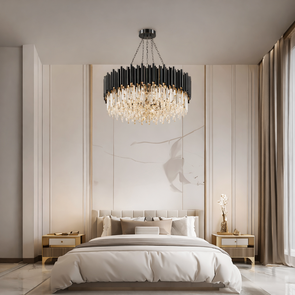 Luxury Black Crystal Chandelier with Adjustable Chain