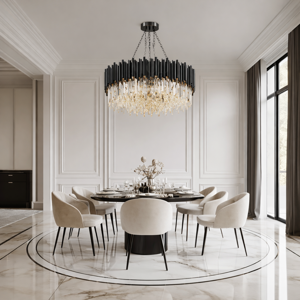 Luxury Black Crystal Chandelier with Adjustable Chain