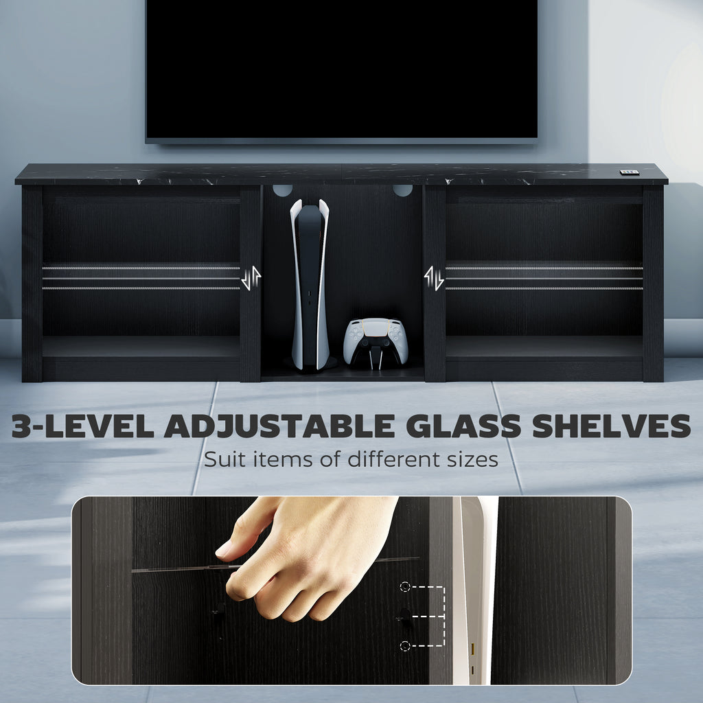 Black TV Stand with RGB LED Lights and Glass Shelves