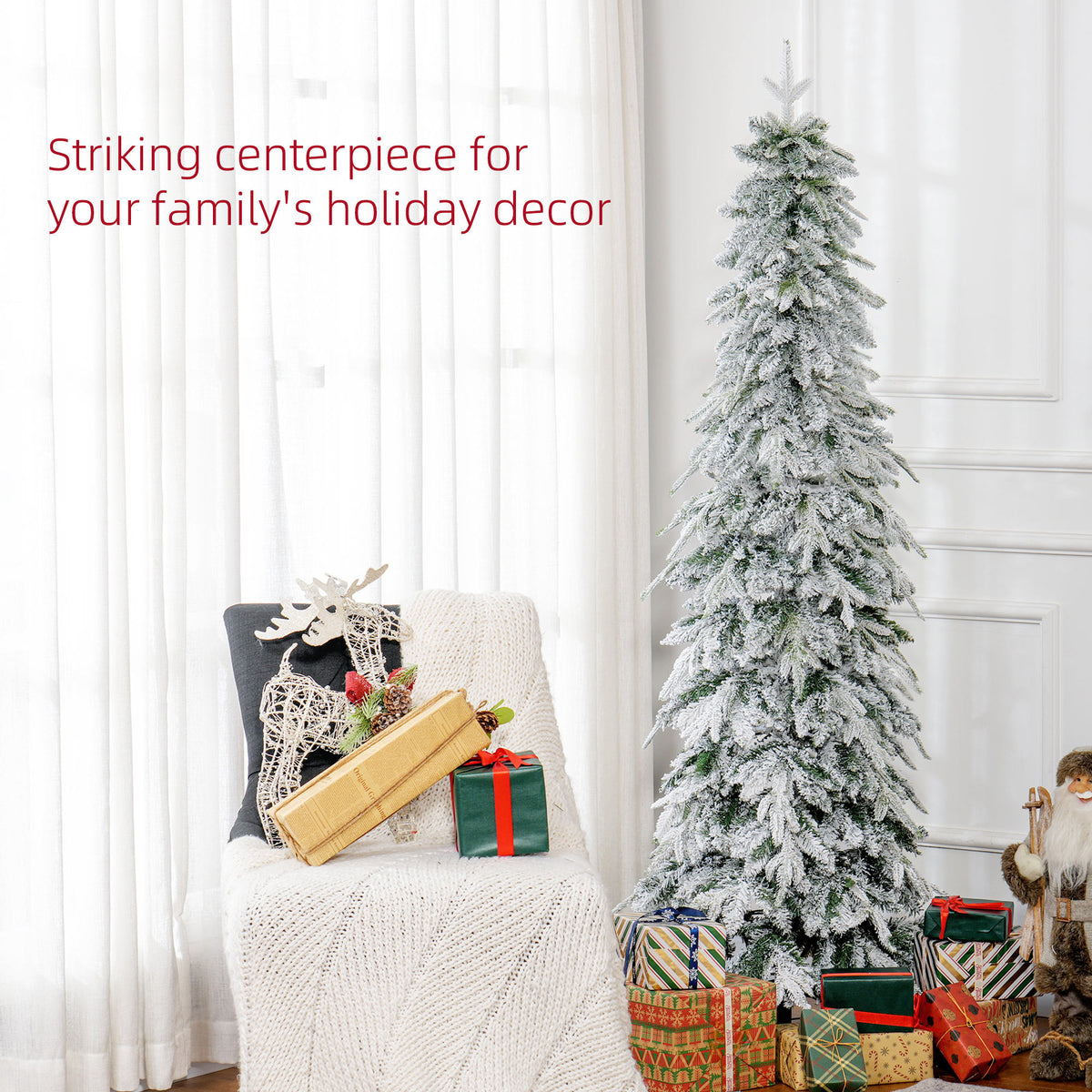 6ft Pencil Snow Flocked Christmas Tree with Downswept Branches