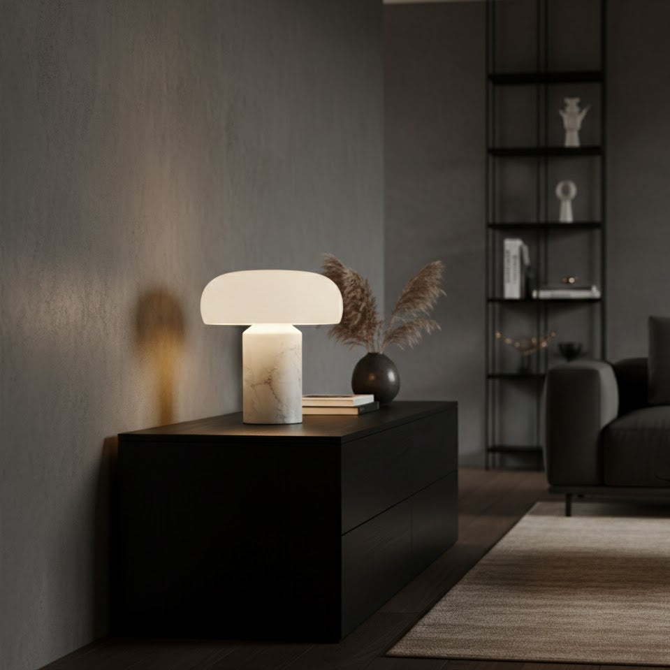 Modern Alabaster Table Lamp with Stone Shade Warm Ambient Lighting