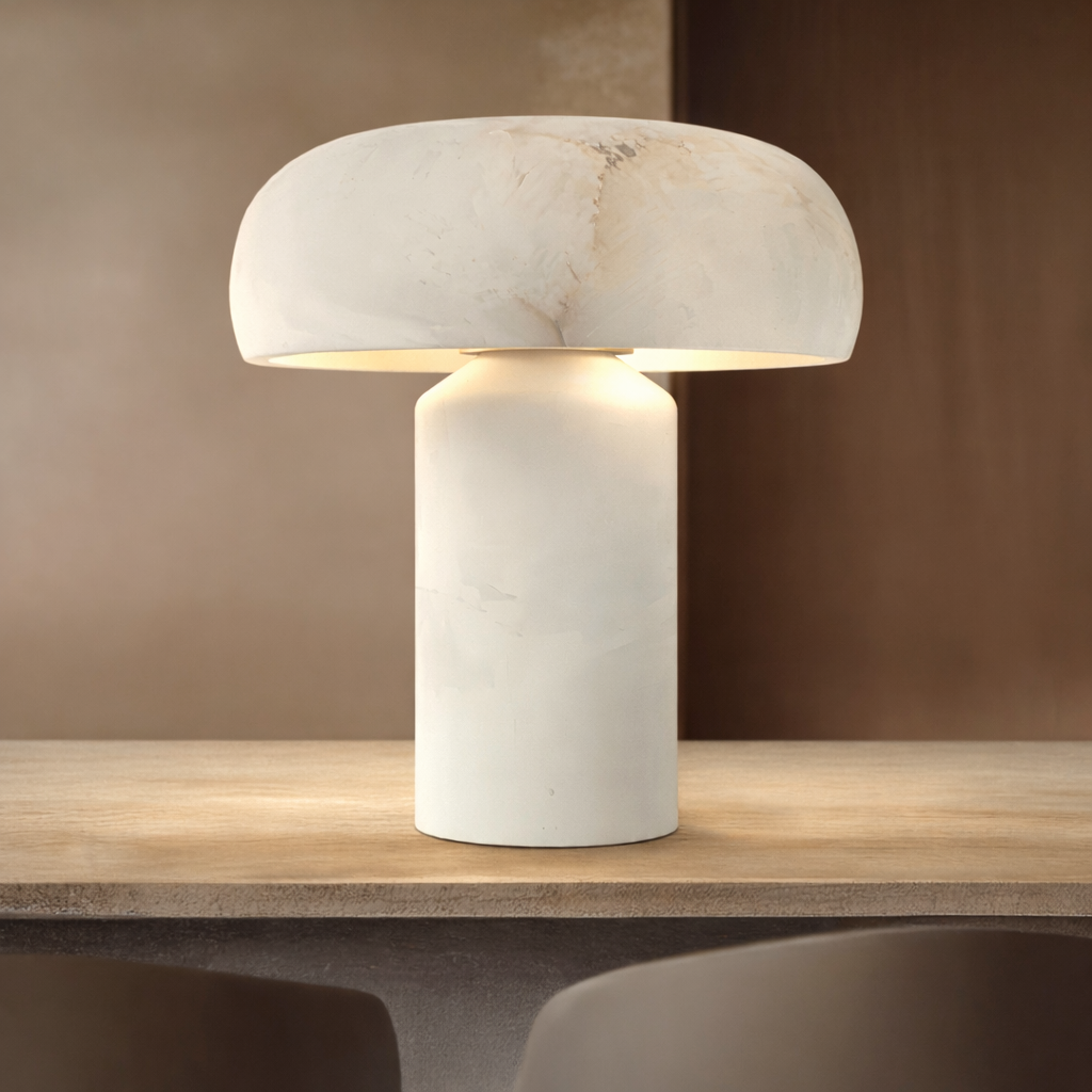 Modern Alabaster Table Lamp with Stone Shade Warm Ambient Lighting