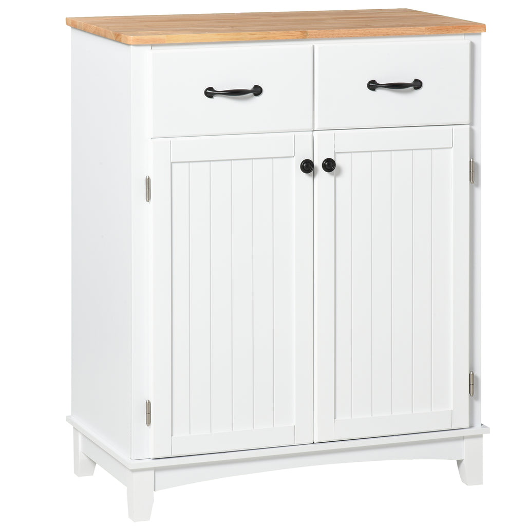 Coastal Sideboard with Wooden Countertop and Storage Drawers White