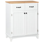 Coastal Sideboard with Wooden Countertop and Storage Drawers White