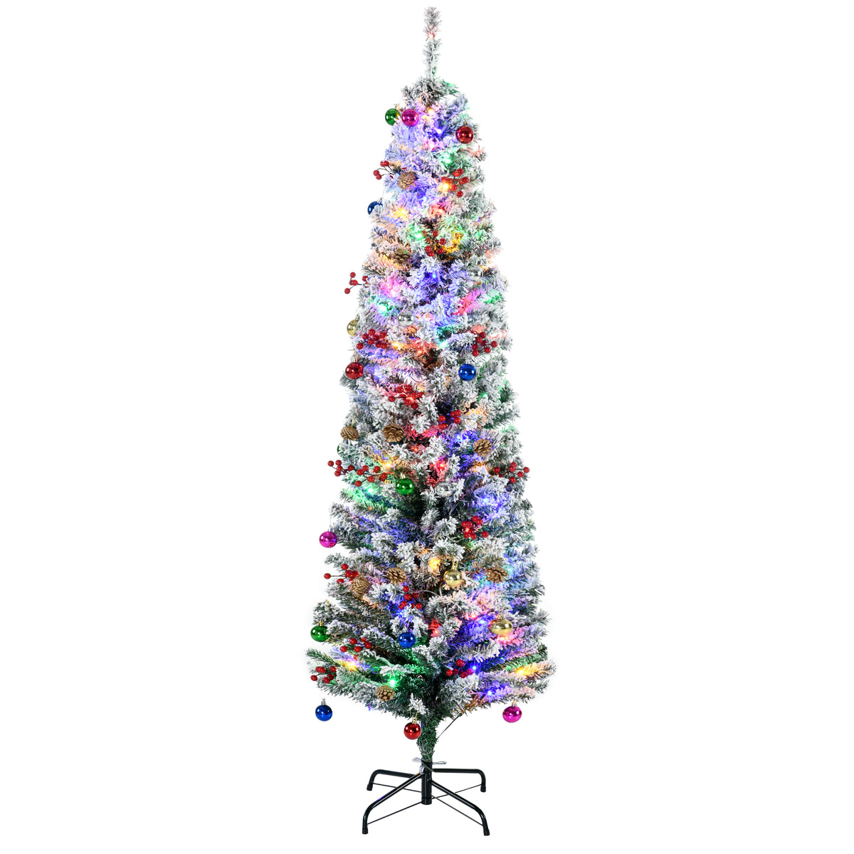 6ft Pre-Lit Snow Flocked Christmas Tree with LED Lights Green