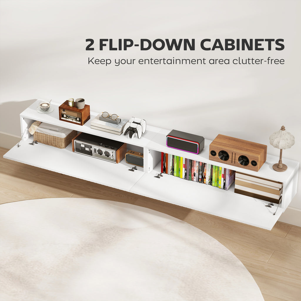 Fluted Floating TV Stand with Cable Management - White