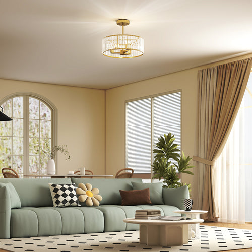 Ceiling Light Crystal Semi-Flush Mount Chandelier - Gold Tone