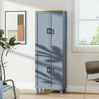 Slim Tall Storage Cupboard with Six-Tier Adjustable Shelving - Dark Grey