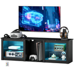 Black TV Stand with RGB LED Lights and Glass Shelves