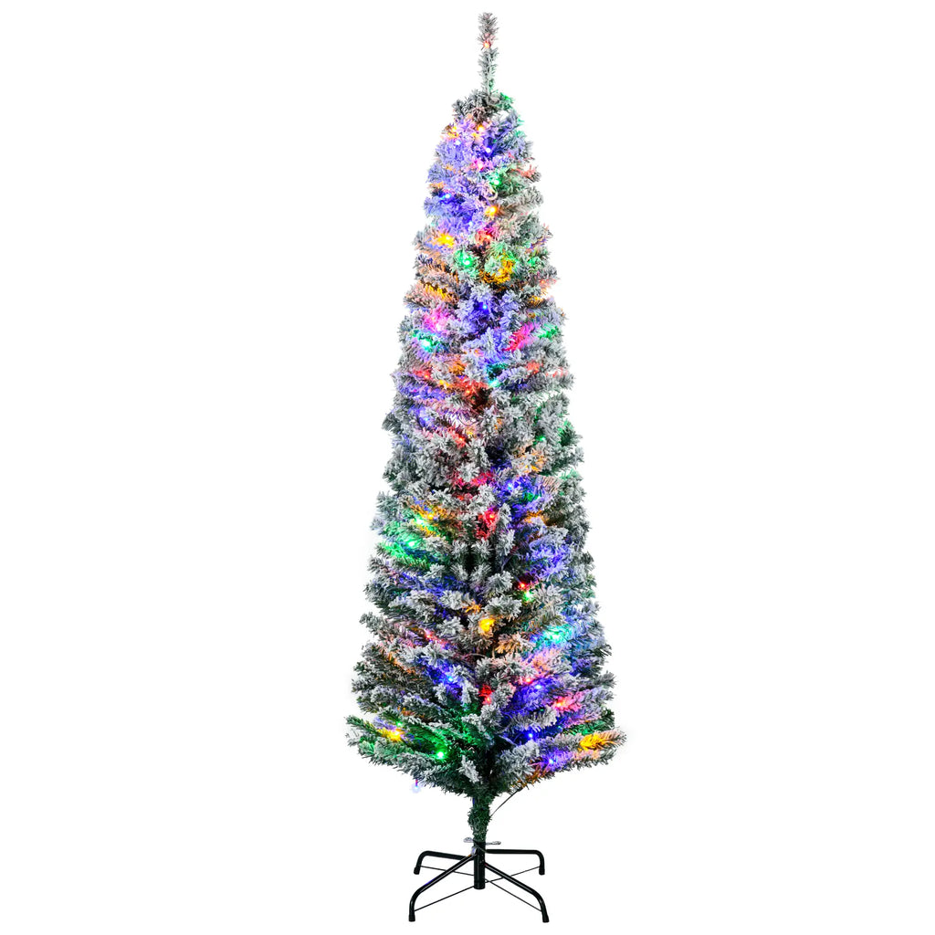 6ft Pre-Lit Snow Flocked Christmas Tree with LED Lights Green