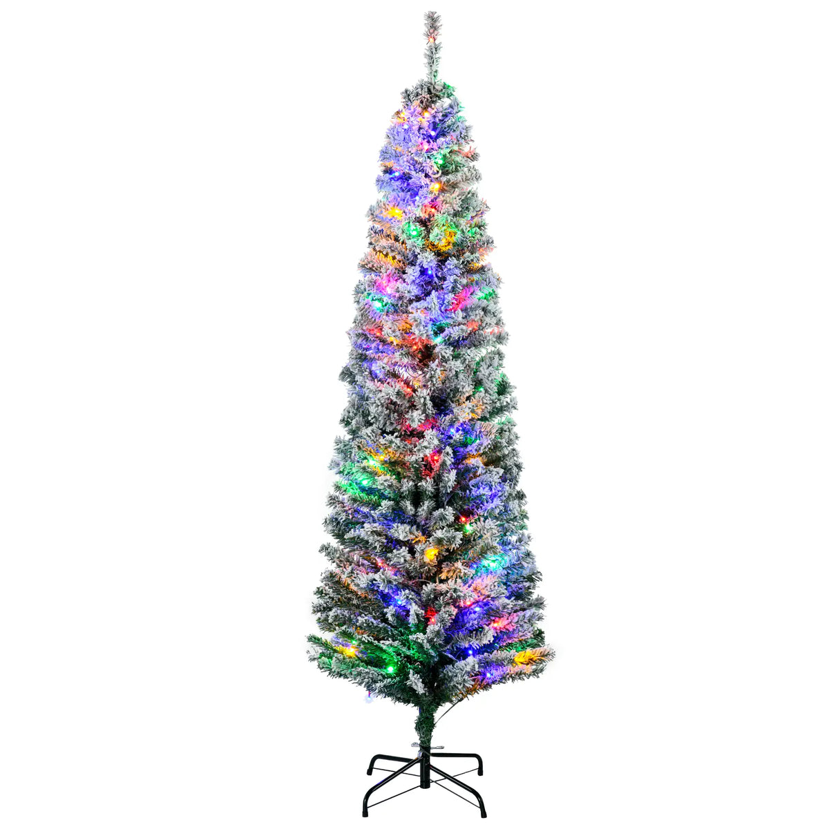6ft Pre-Lit Snow Flocked Christmas Tree with LED Lights Green