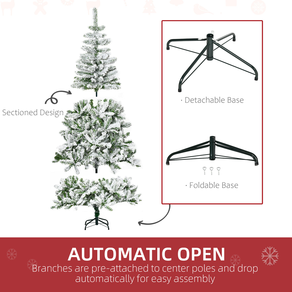 6ft Snow Flocked Artificial Christmas Tree with 750 Branches