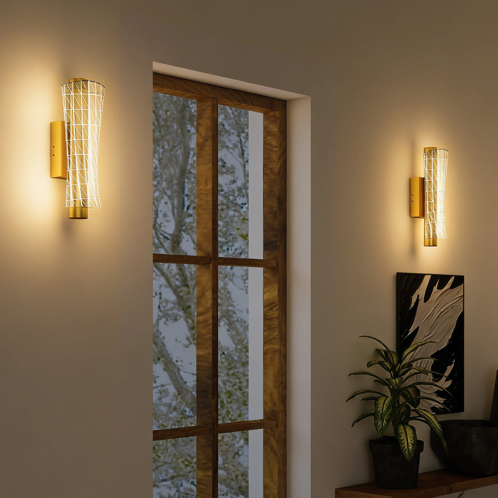 Wall Light Modern LED Geometric Mesh Wall Sconce - Gold Tone