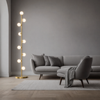 Nordic Pearl Floor Lamp with Gold Stem and Frosted Glass Globes
