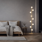 Nordic Pearl Floor Lamp with Gold Stem and Frosted Glass Globes
