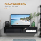 High Gloss Floating TV Cabinet with 2 Cupboards - Grey
