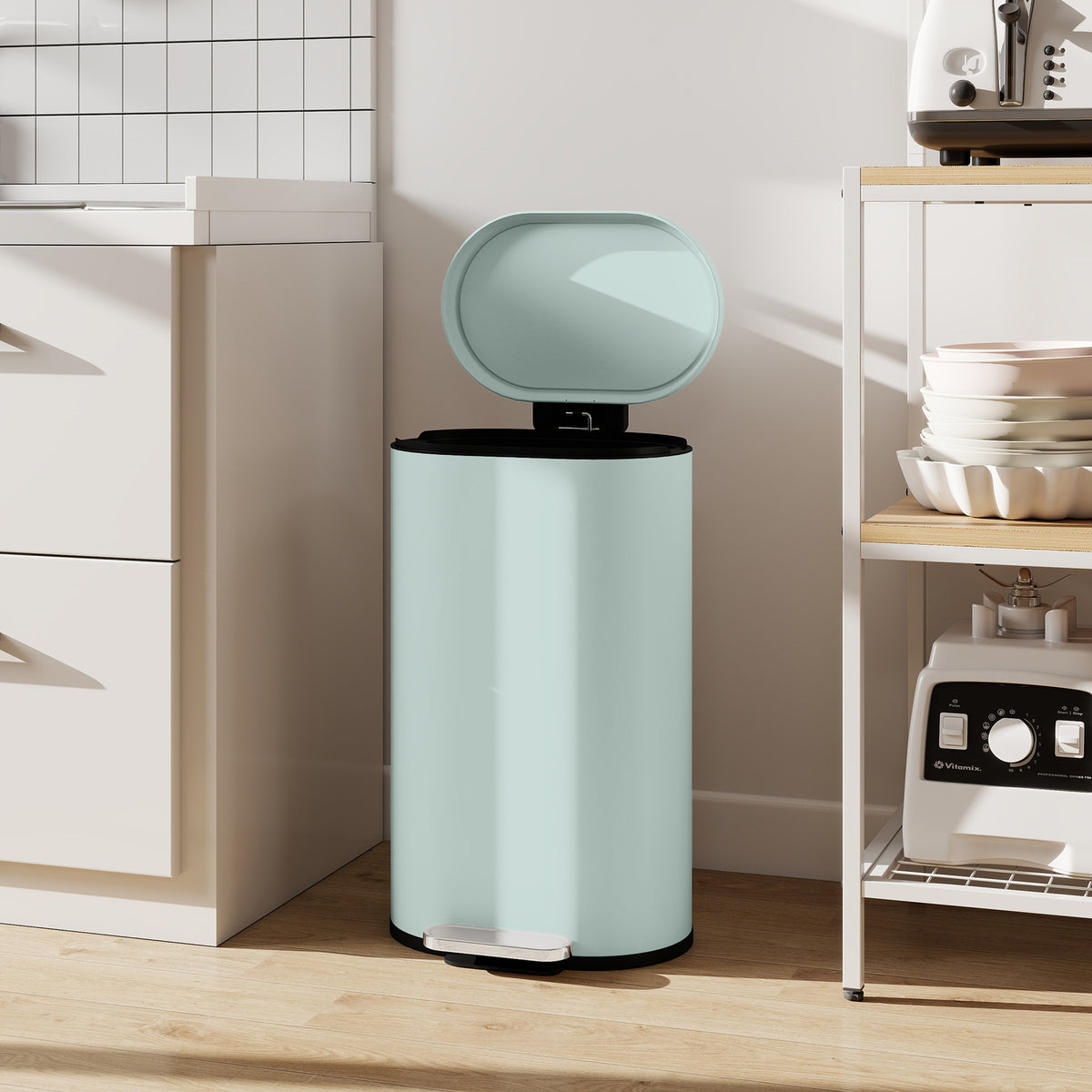Slim Curved Pedal Kitchen Bin with Soft-Close Lid