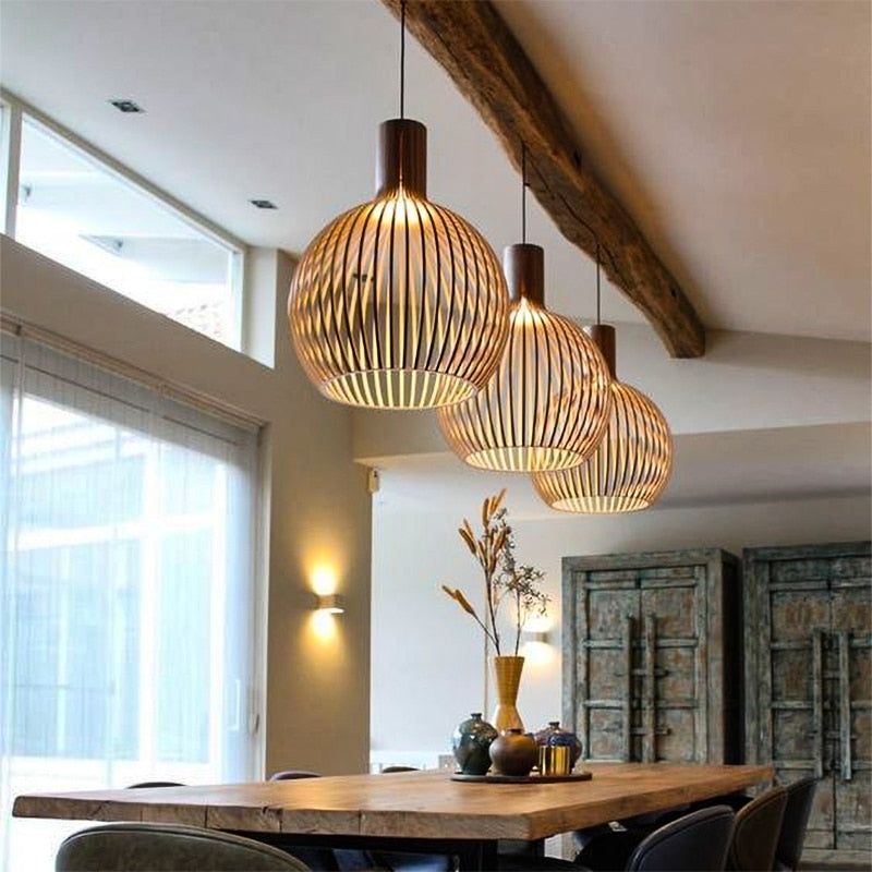 Handcrafted Wooden Pendant Light with Natural Scandinavian Grain