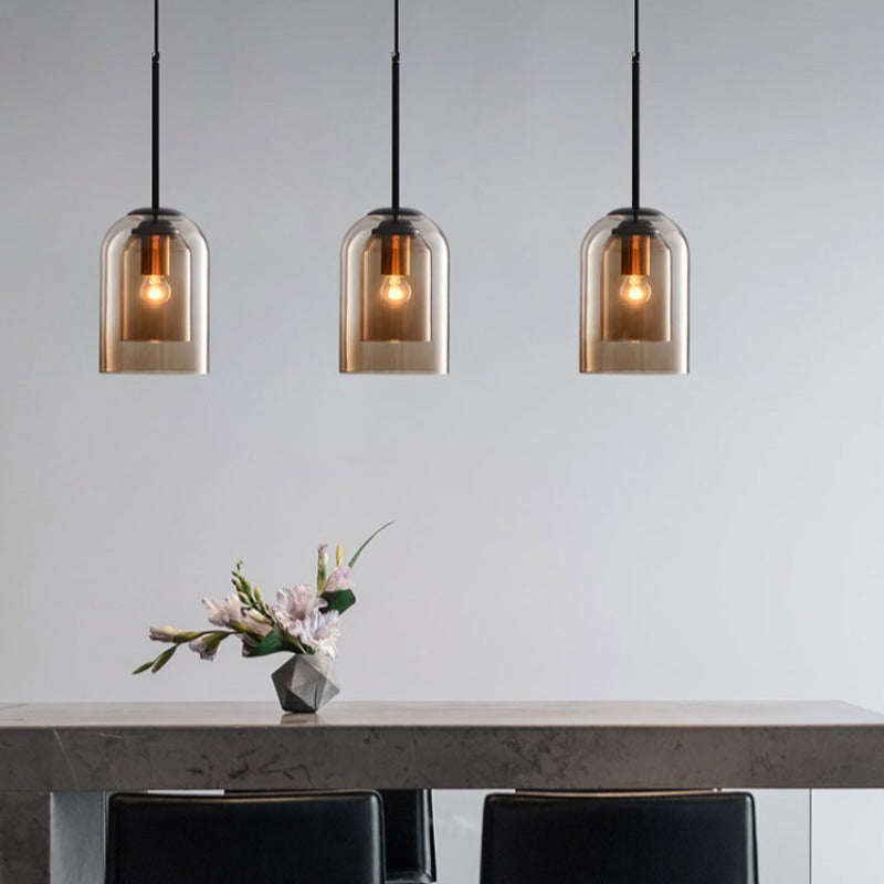 Mica Mid-Century Pendant Lamp with Double Glass Shade