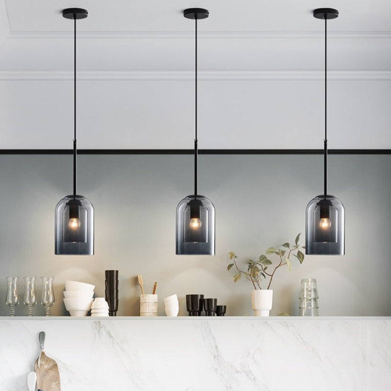 Mica Mid-Century Pendant Lamp with Double Glass Shade