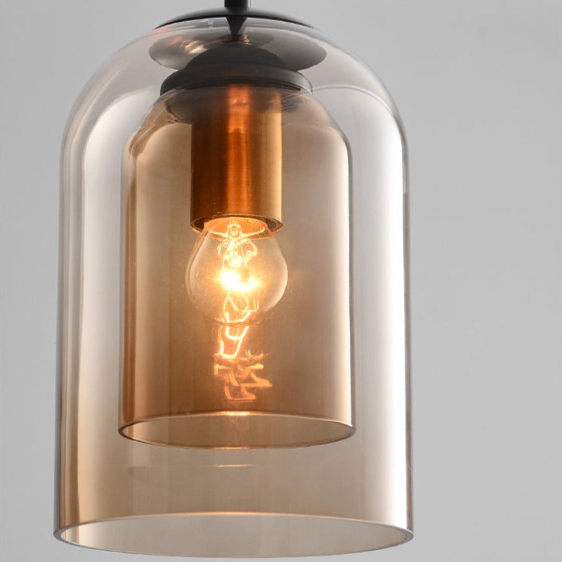 Mica Mid-Century Pendant Lamp with Double Glass Shade