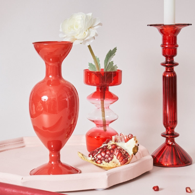 Red Borosilicate Glass Candle Holder & Vase
