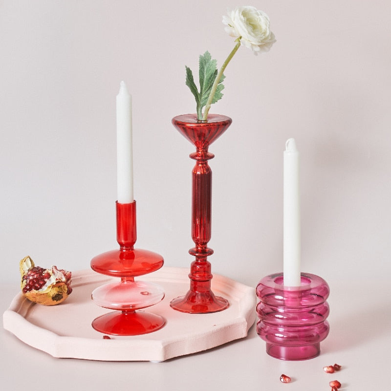 Red Borosilicate Glass Candle Holder & Vase