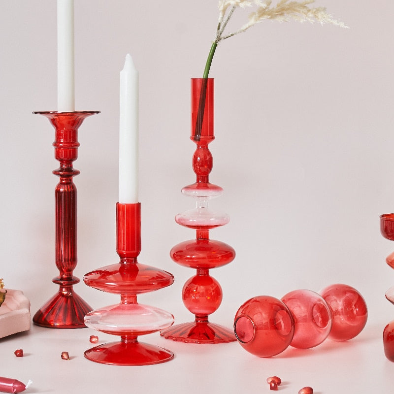 Red Borosilicate Glass Candle Holder & Vase