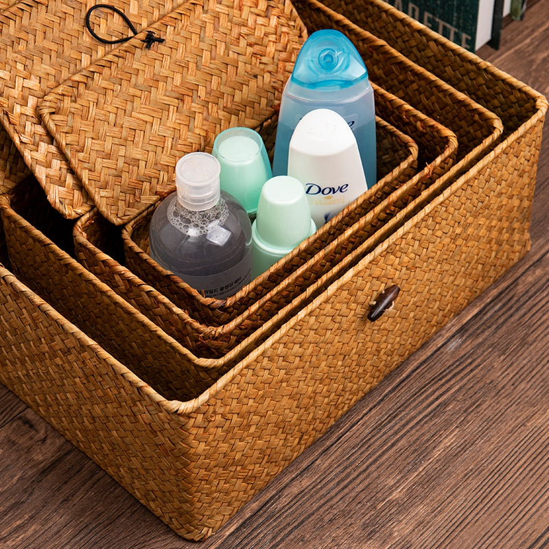 Handwoven Rattan Storage Box with Lid Modern Home Storage