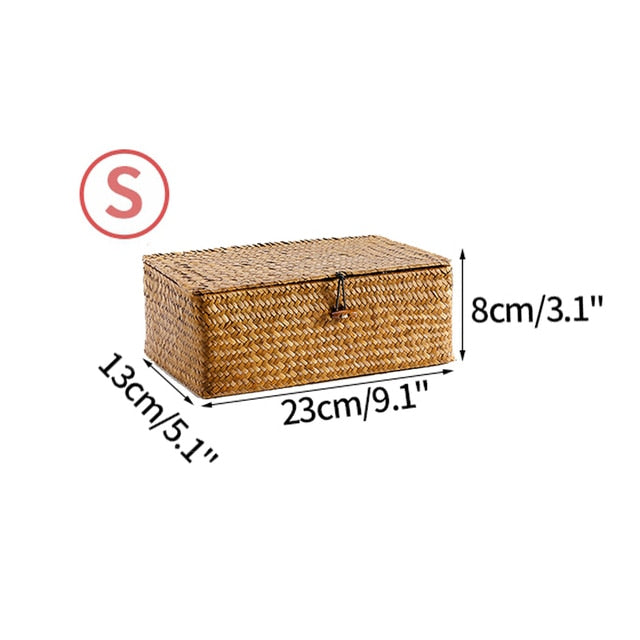 Handwoven Rattan Storage Box with Lid Modern Home Storage