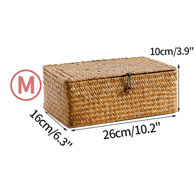 Handwoven Rattan Storage Box with Lid Modern Home Storage