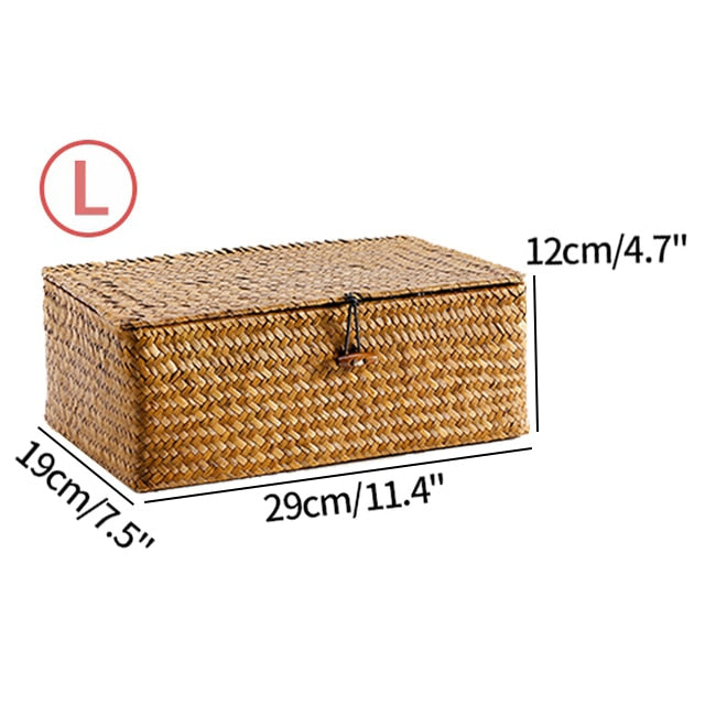 Handwoven Rattan Storage Box with Lid Modern Home Storage