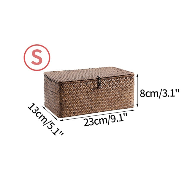Handwoven Rattan Storage Box with Lid Modern Home Storage