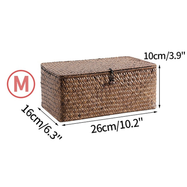 Handwoven Rattan Storage Box with Lid Modern Home Storage