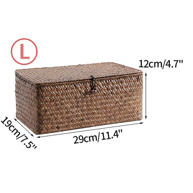 Handwoven Rattan Storage Box with Lid Modern Home Storage